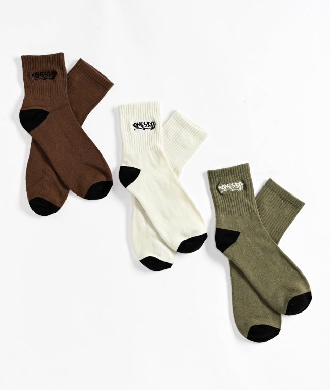 Empyre Beige, Tan, & Olive 3 Pack Quarter Socks - Empyre