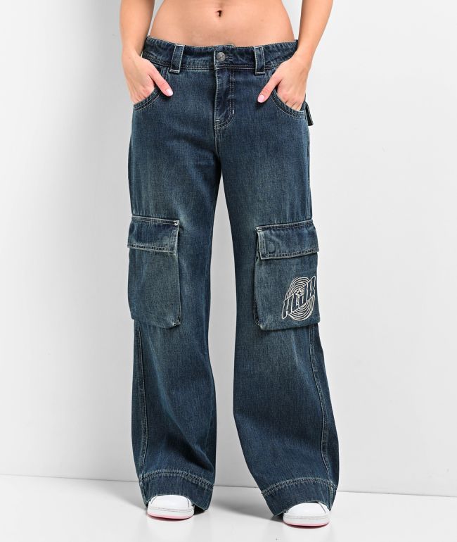 【BAON】[unisex] Colds Banding Bermuda Big Cargo Denim Pants Edelssa colorblocked cargo jeans in blue - The New Society