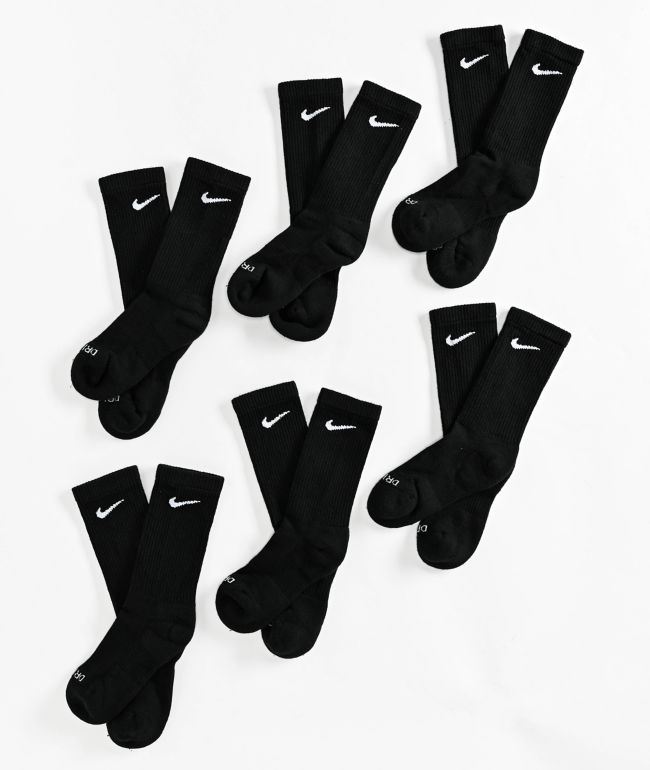 Nike Kids Everyday Plus 6 Pack Black Crew Socks - Nike