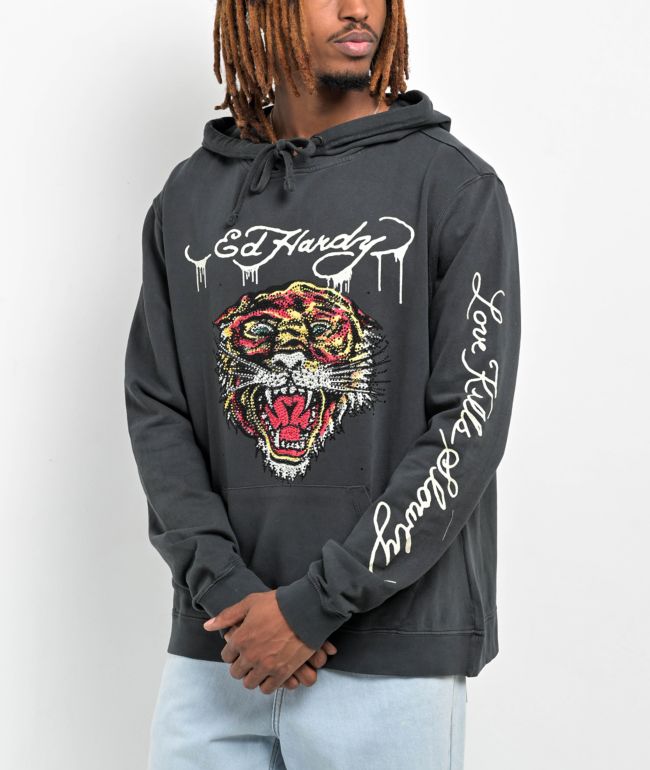 Ed Hardy Flame Skull Ivory Zip Hoodie