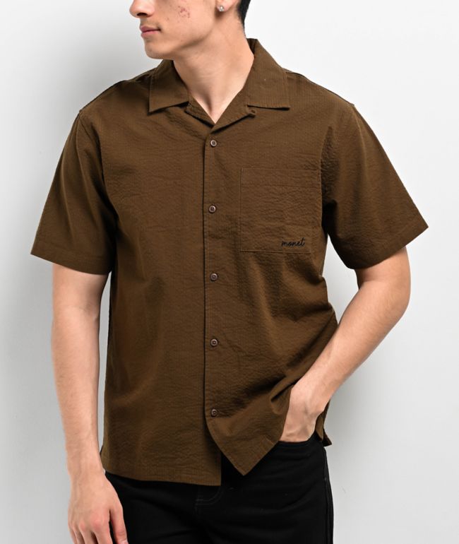 Monet Skateboards Cyrus Seersucker Brown Button Up Shirt - Monet Skateboards