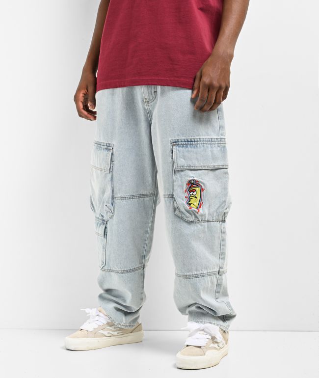 Empyre Ultra Loose Embroidered Can Denim Cargo Pants - Empyre