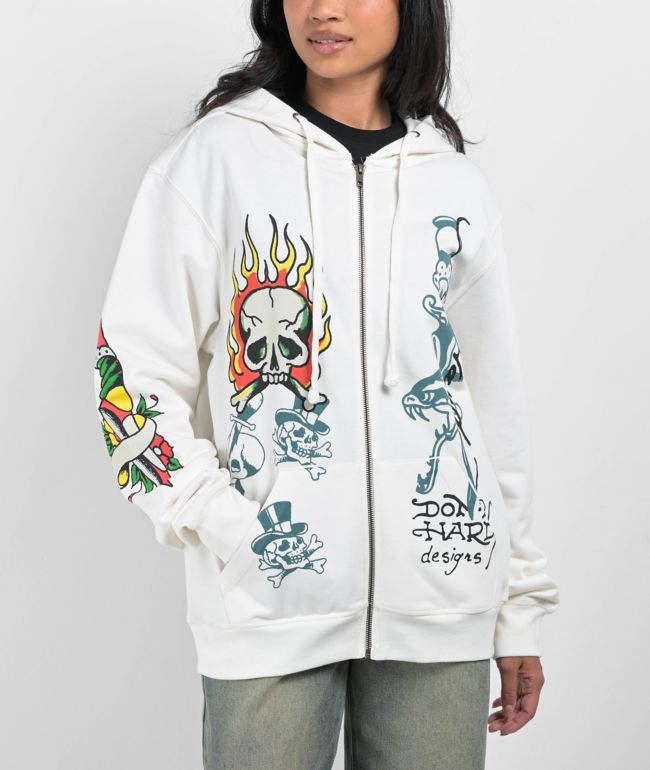 Ed Hardy SKULL FLAME - Long sleeved top - charcoal/dark grey