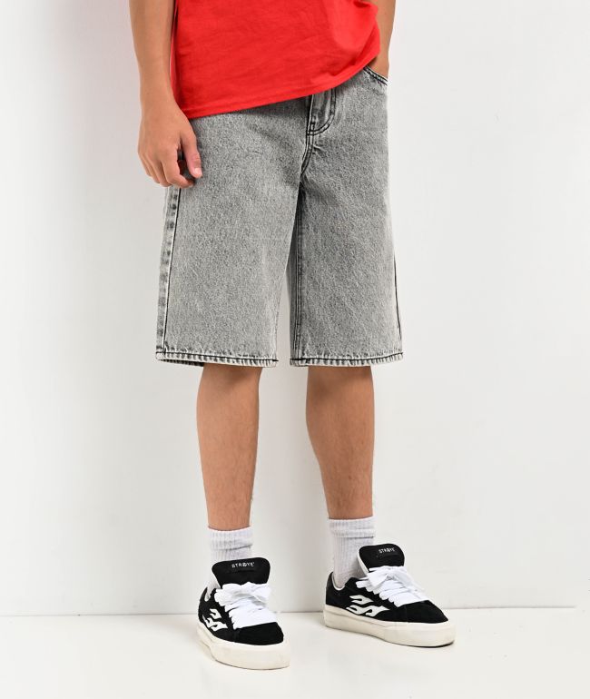 Empyre Kids Loose Fit Scramble Grey Denim Skate Shorts - Empyre