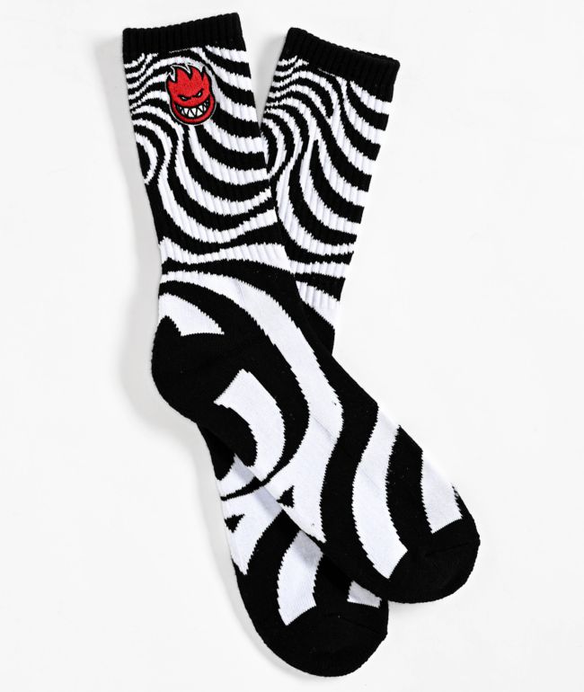 Spitfire Bighead Swirl Black & White Crew Socks - Spitfire