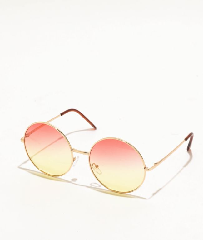 Vintage Round Orange & Yellow Sunglasses - Blue Gem Sunglasses