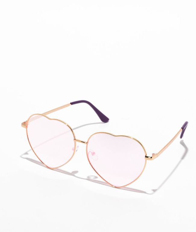 Pink Heart Wire Sunglasses - 