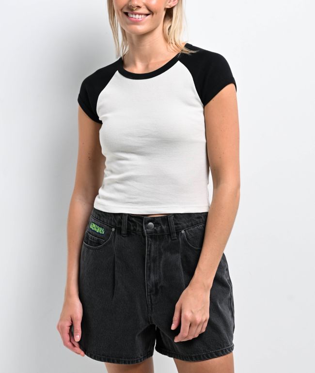 Zine Pammie Silver Birch & Black Crop Raglan T-Shirt - Zine