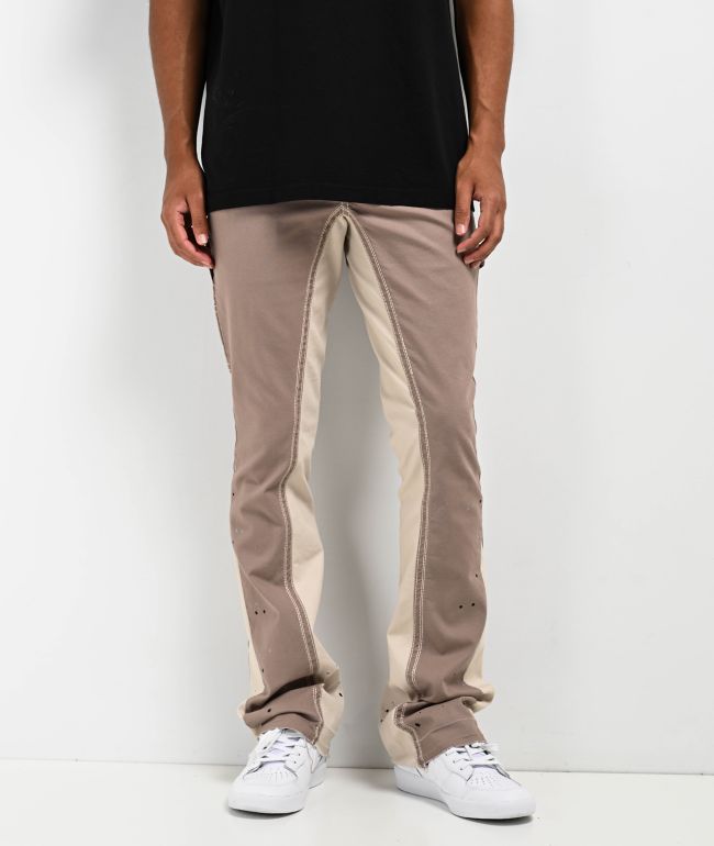 Ninth Hall Signal Stacked Painter Flare Taupe Grey Pants - Ninth Hall