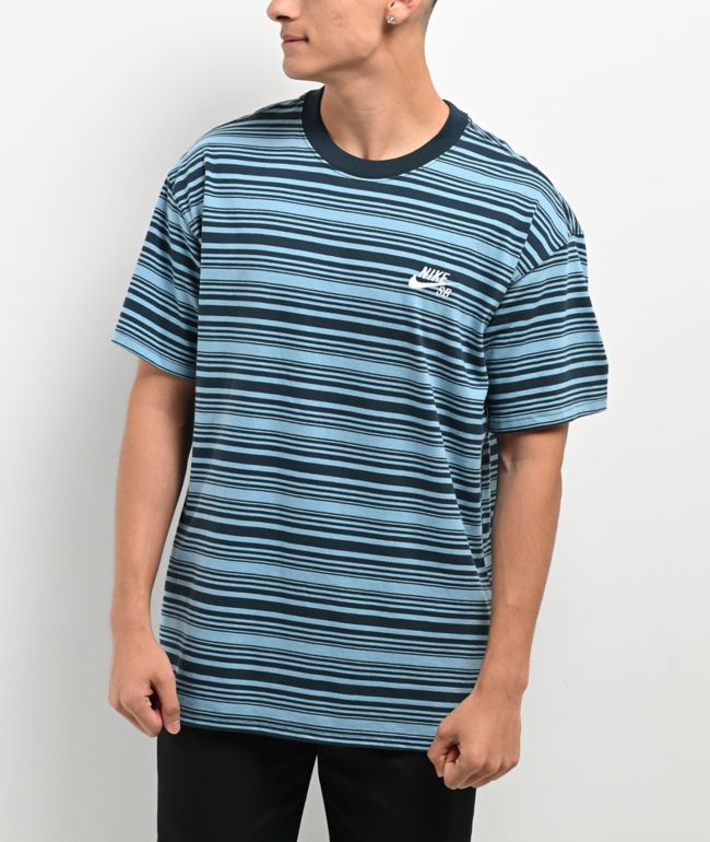 ☆adidas☆ 3S Pinstripe Tee Blue adidas Adicolor 3-Stripes Pinstripe Blue T-Shirt | Zumiez