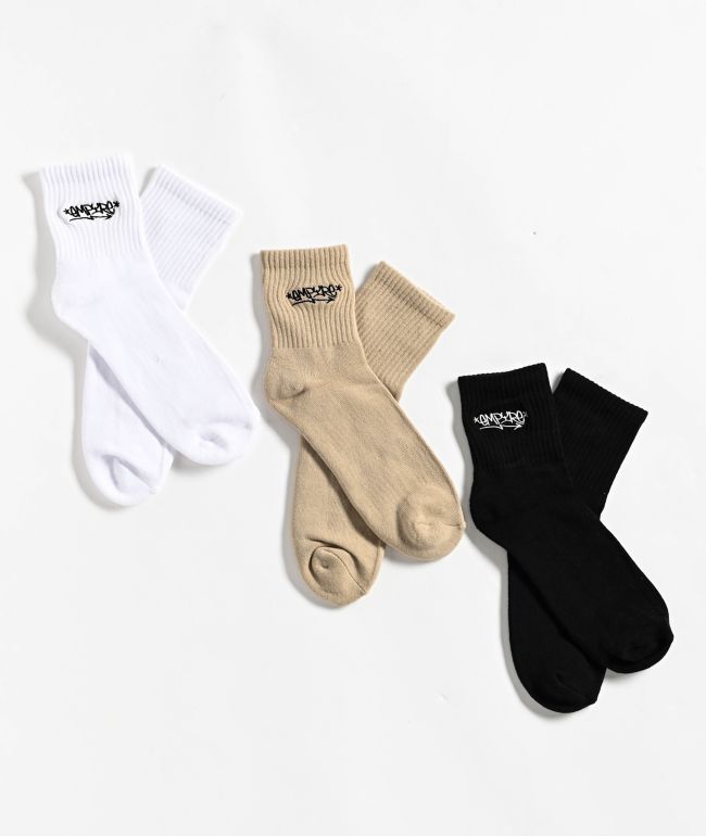 Empyre Black, Beige, & White 3 Pack Ankle Socks - Empyre