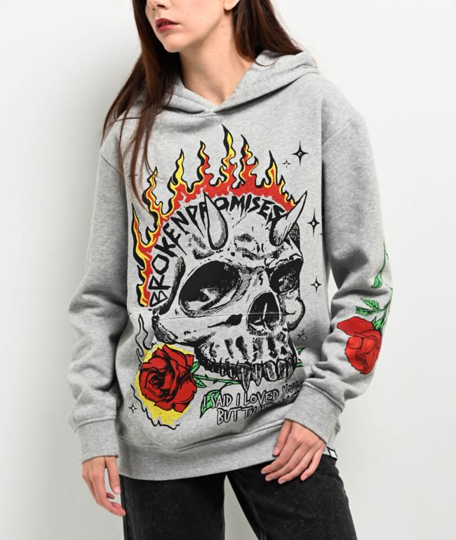 Ed Hardy Yellow Hair Skull Grey Hoodie | Zumiez