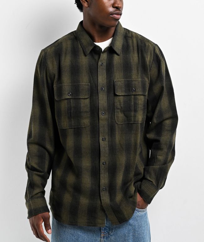 Brixton Bowery L/S Fleece Flannel Shirt Olive M シャツ Builders Bowery Flannel - Dill/Olive Surplus/Washed Black