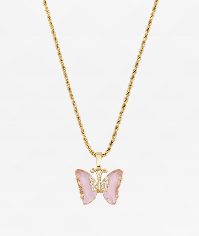 Saint Midas Love Quartz Gold 10" Butterfly Necklace - Saint Midas