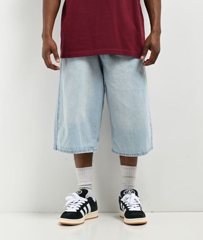 Empyre Colby Ultra Wide Blue Wash Denim Skate Shorts - Empyre