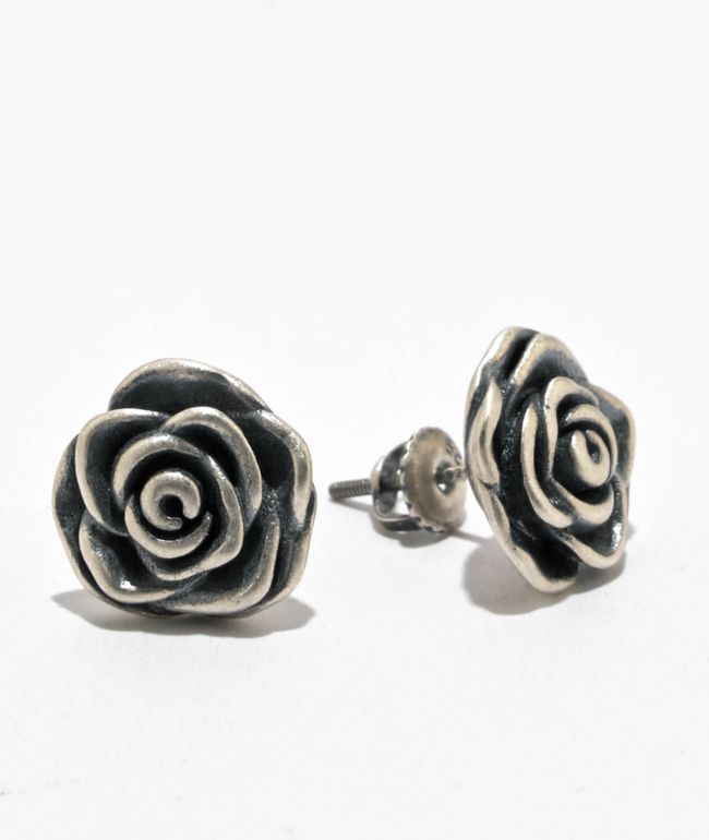 King Ice Roses Are Red Silver Stud Earrings