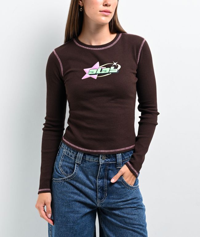 A.LAB Thea Blue & White Thermal Long Sleeve T-Shirt | Zumiez