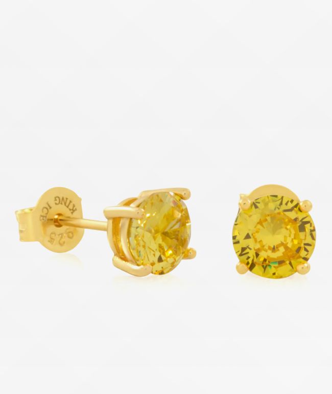 King Ice Brilliant Cut Yellow Stud Earrings - King Ice