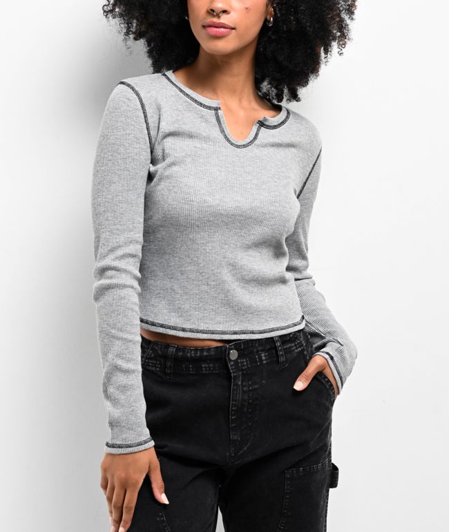 Zine Thora Heather Grey Notch Thermal T-Shirt - Zine
