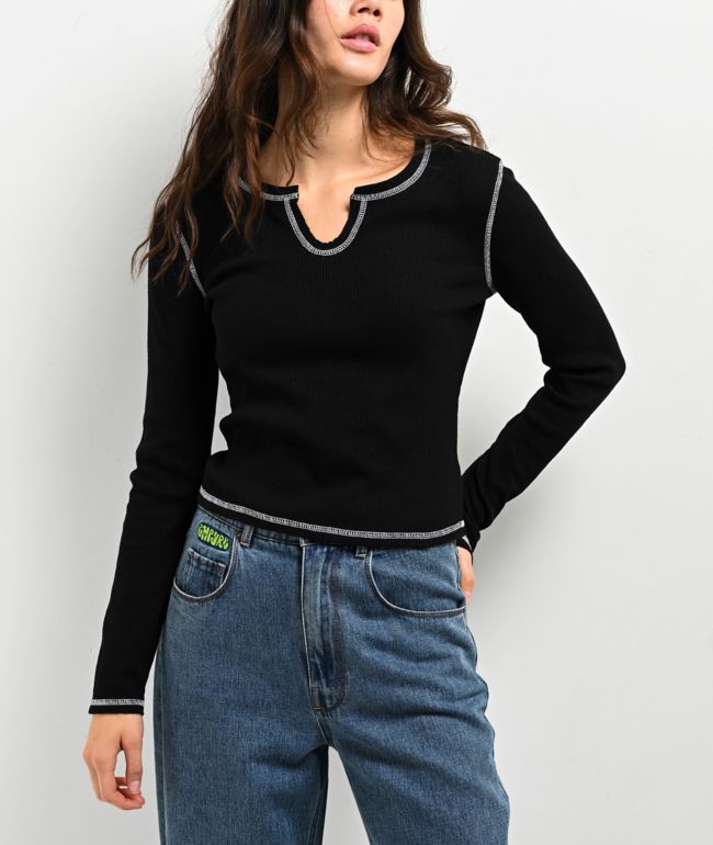 ミュージシャン Perfume Closet Thermal Print Tops Empyre Thelma Mermaid Thermal Long Sleeve Crop T-Shirt | Zumiez