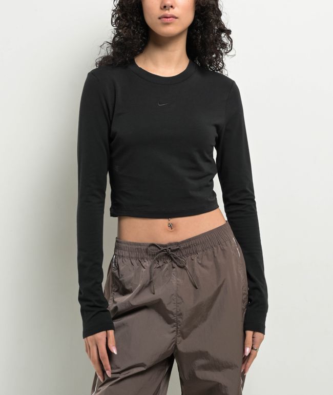 Nike Sportswear Chill Knit Slim Black Long Sleeve Crop T