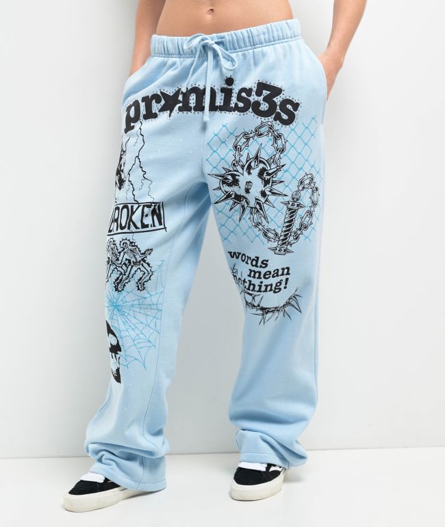 Broken Promises Pain & Pleasure Blue Rhinestone Sweatpants - Broken Promises