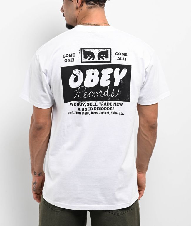 Obey Records Buy Sell Trade Black T-Shirt