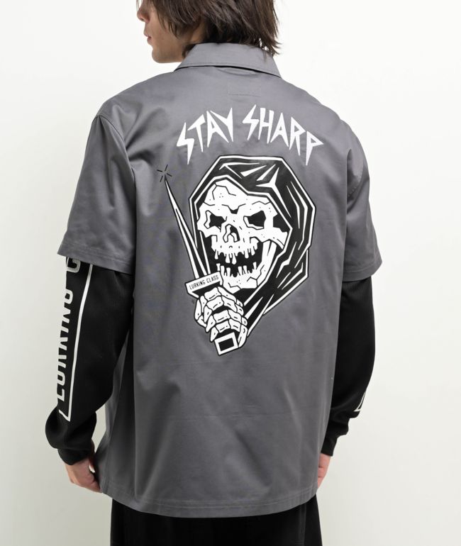 Lurking Class by Sketchy Tank Stay Sharp Charcoal 2fer Long Sleeve Zip Work Shirt