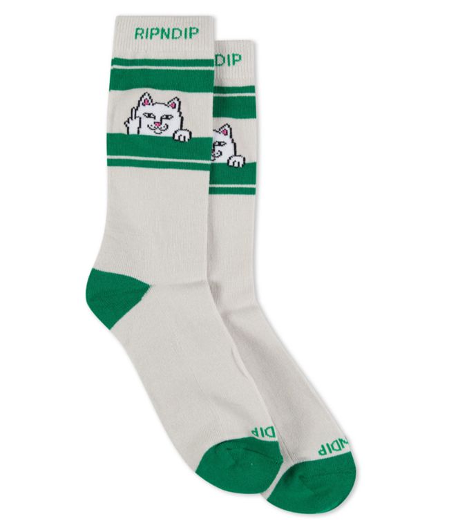 RIPNDIP Peeking Nermal Grey & Green Crew Socks - RIPNDIP