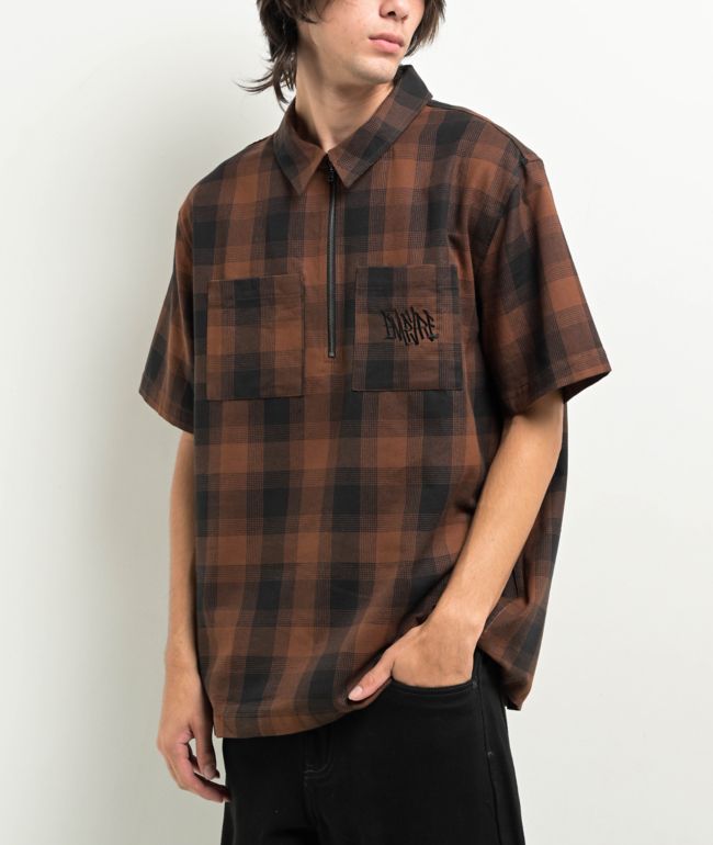 その他 tor FB County Checker Black & Grey Half Zip Short Sleeve Shirt