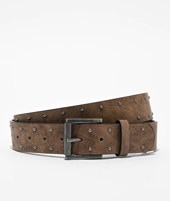 Black Studded Belt Zipper Wide 2 Layer Genuine Leather