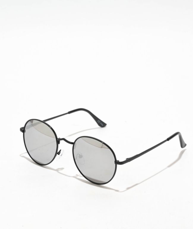 Heritage Black & Silver Round Sunglasses - Blue Gem Sunglasses