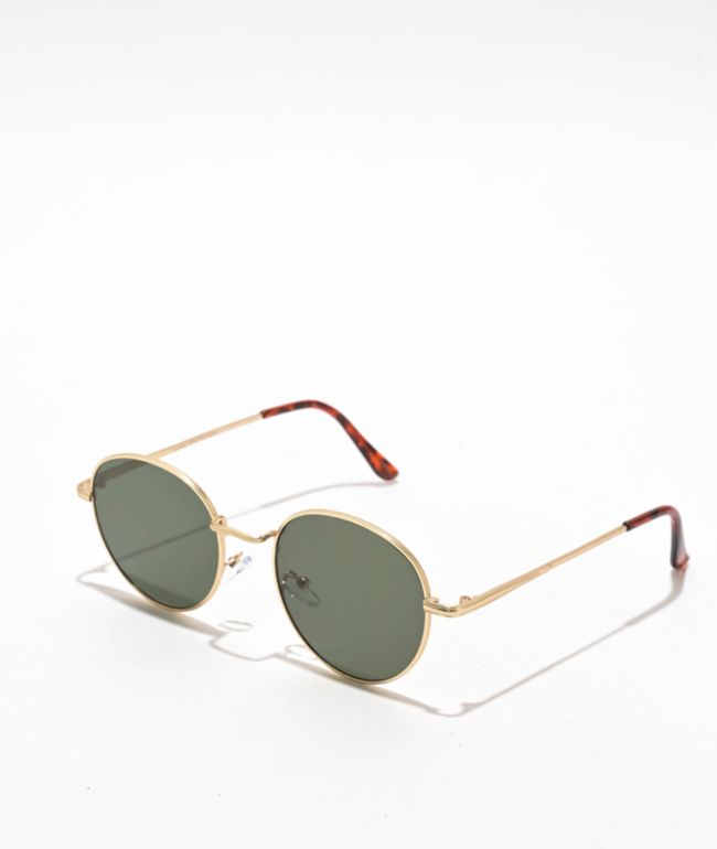 Heritage Gold & Green Round Sunglasses - Blue Gem Sunglasses