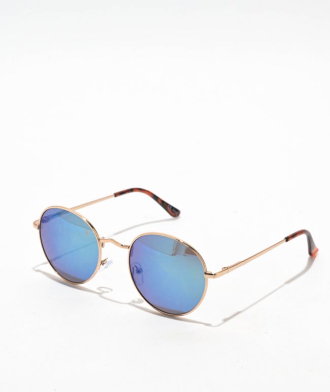 Heritage Gold & Blue Round Sunglasses - Blue Gem Sunglasses