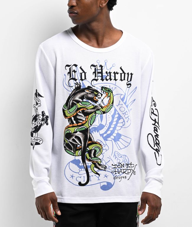 Tシャツ・カットソー ED HARDY / SKULL & SNAKE & EAGLE FLASH TATTO T-SHIRT WHITE ED HARDY T-Shirt Mens Medium Graphic Tattoo White Eagle