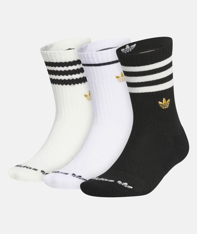 adidas Originals Limited Off White, Gold Metallic, & Black 3 Pack Crew Socks - adidas