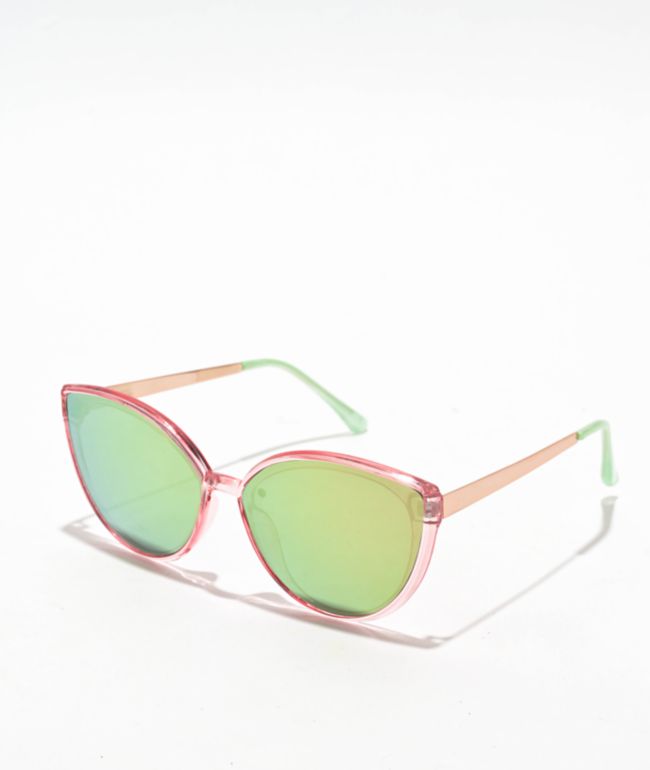Cat Eye Pink & Green Sunglasses - Eyeking