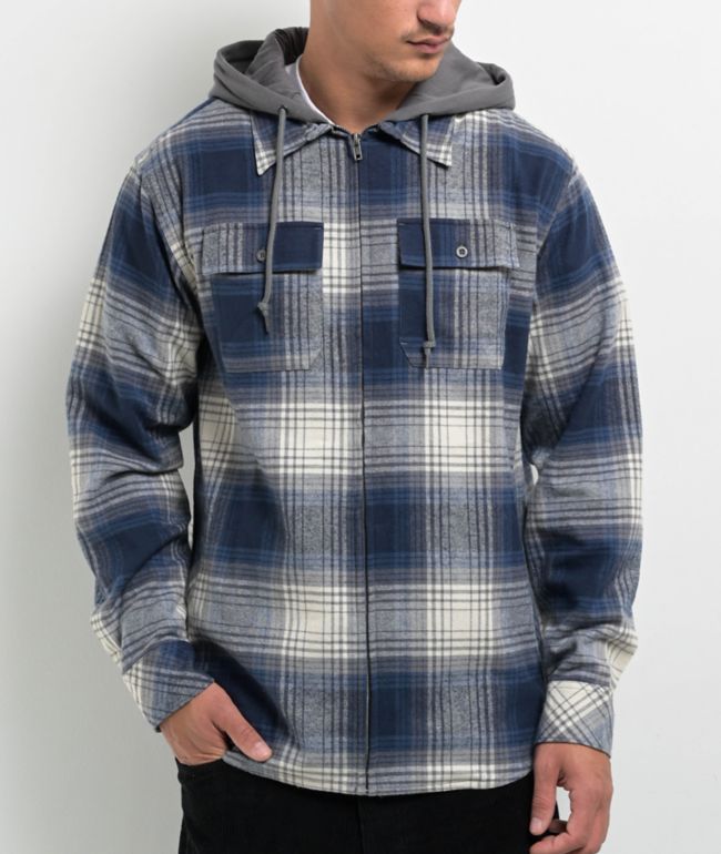 Empyre Chancer Black & Cream Plaid Hooded Zip Flannel Shirt