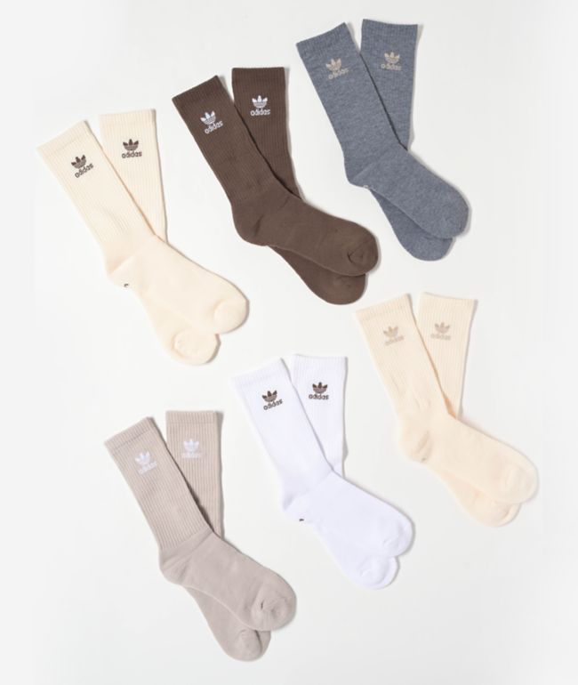 adidas Trefoil Natural 6 Pack Crew Socks - adidas