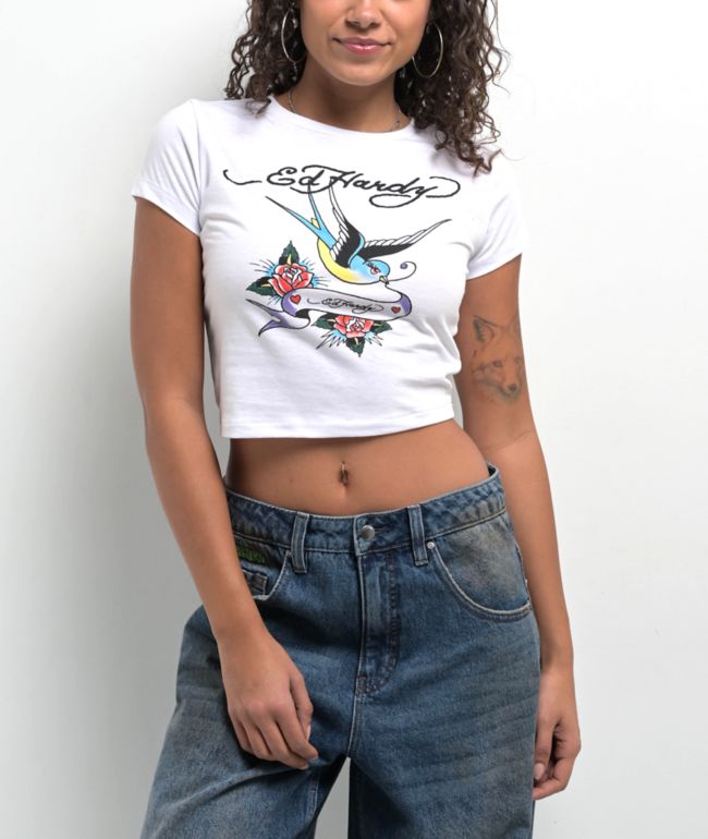True Religion Embroidered Logo White Crop T-Shirt