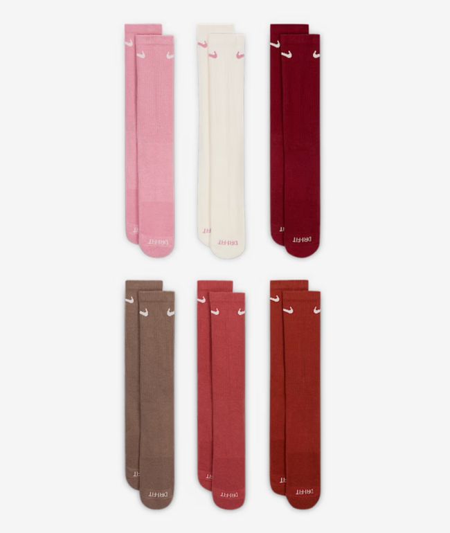 Nike Everyday Plus Cushioned Mauve 6 Pack Crew Socks - Nike