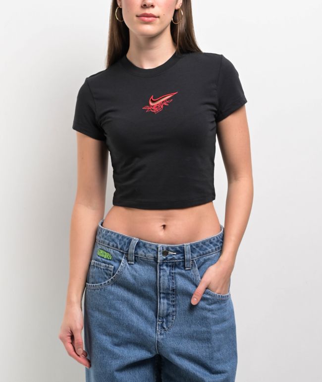 ★ Nike★ Sportswear Chill Knit Crop T-Shirt W Black HF9539 Nike Sportswear Chill Knit Slim Black Long Sleeve Crop T