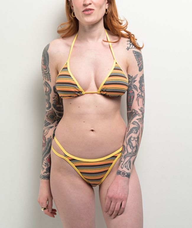 Damsel Liv Orange Stripe High Leg Bikini Bottom - DAMSEL