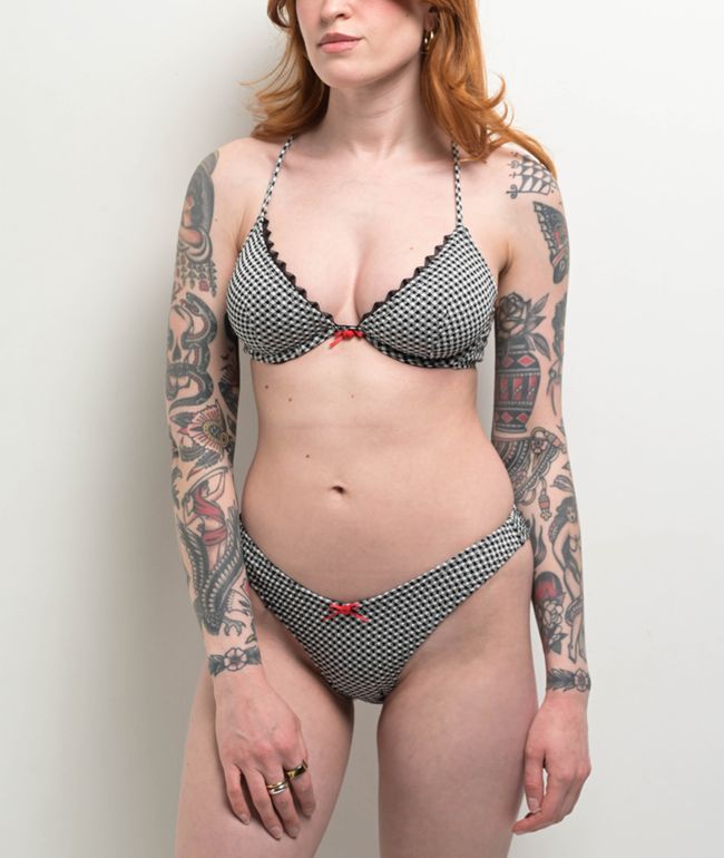 Damsel Rosie Black & White Gingham High Leg Bikini Bottom - DAMSEL