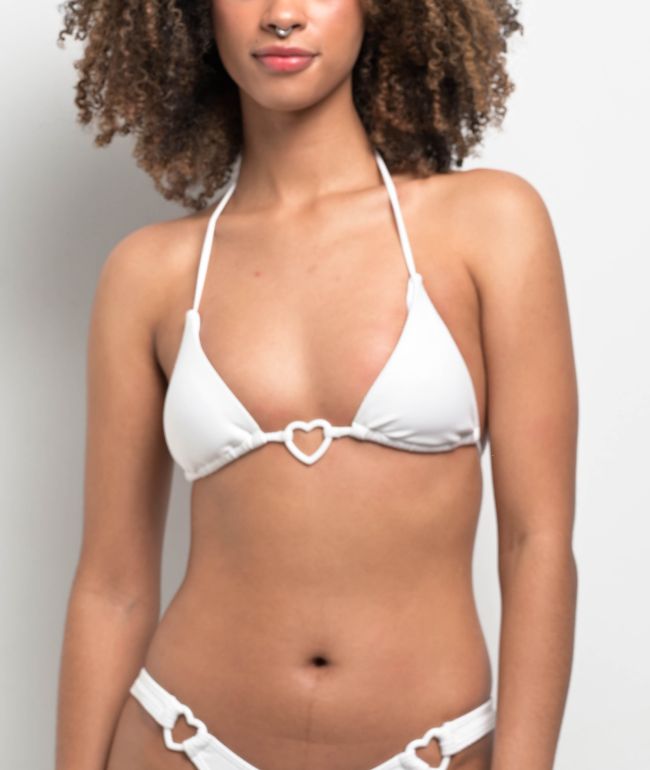 Damsel Chanel Heart Rib White Triangle Bikini Top - DAMSEL