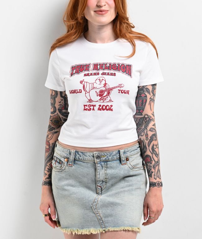 Ed Hardy Cobra Flame Burnout White Crop T-Shirt | Zumiez
