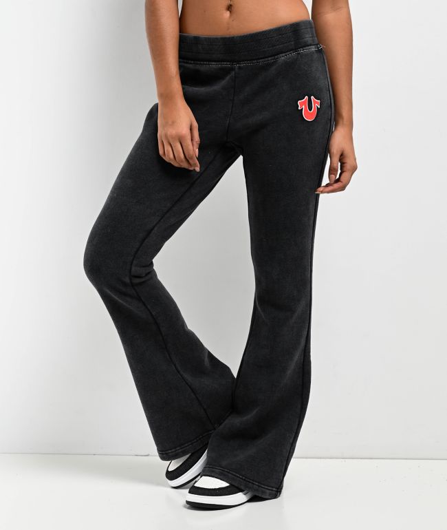True Religion Big T Black Wash Low Rise Flare Sweatpants | Zumiez