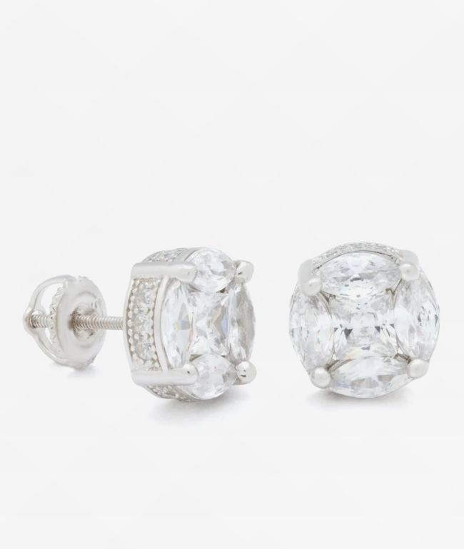 King Ice 6mm Gold & Clear Round Cut Earrings | Zumiez