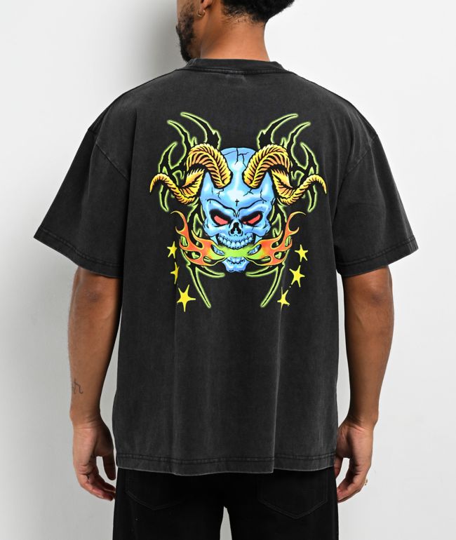 Vitriol Y2K Cyber Skull Black Wash T-Shirt - Vitriol