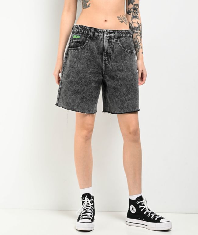 Empyre Loiter Obscure Grey Wash Straight Leg Denim Shorts
